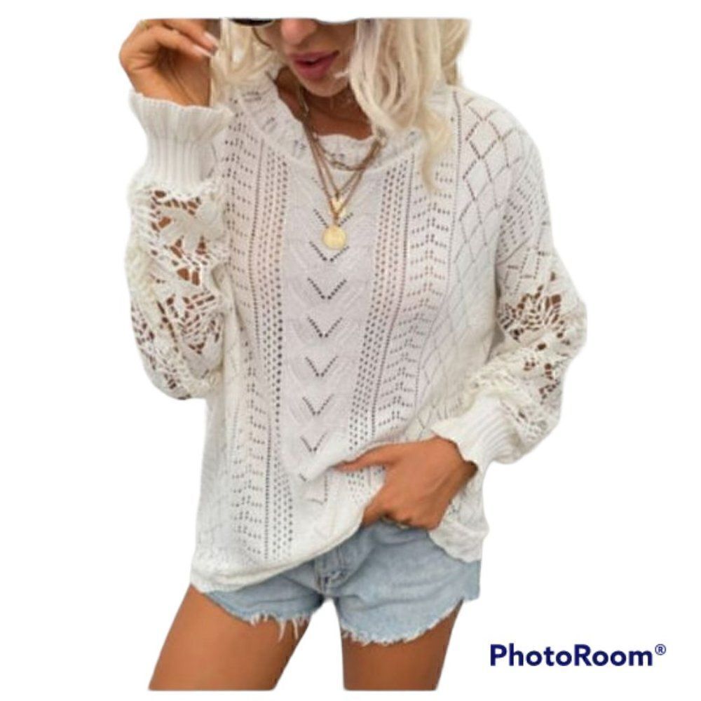 Lace crew neck boho sweater